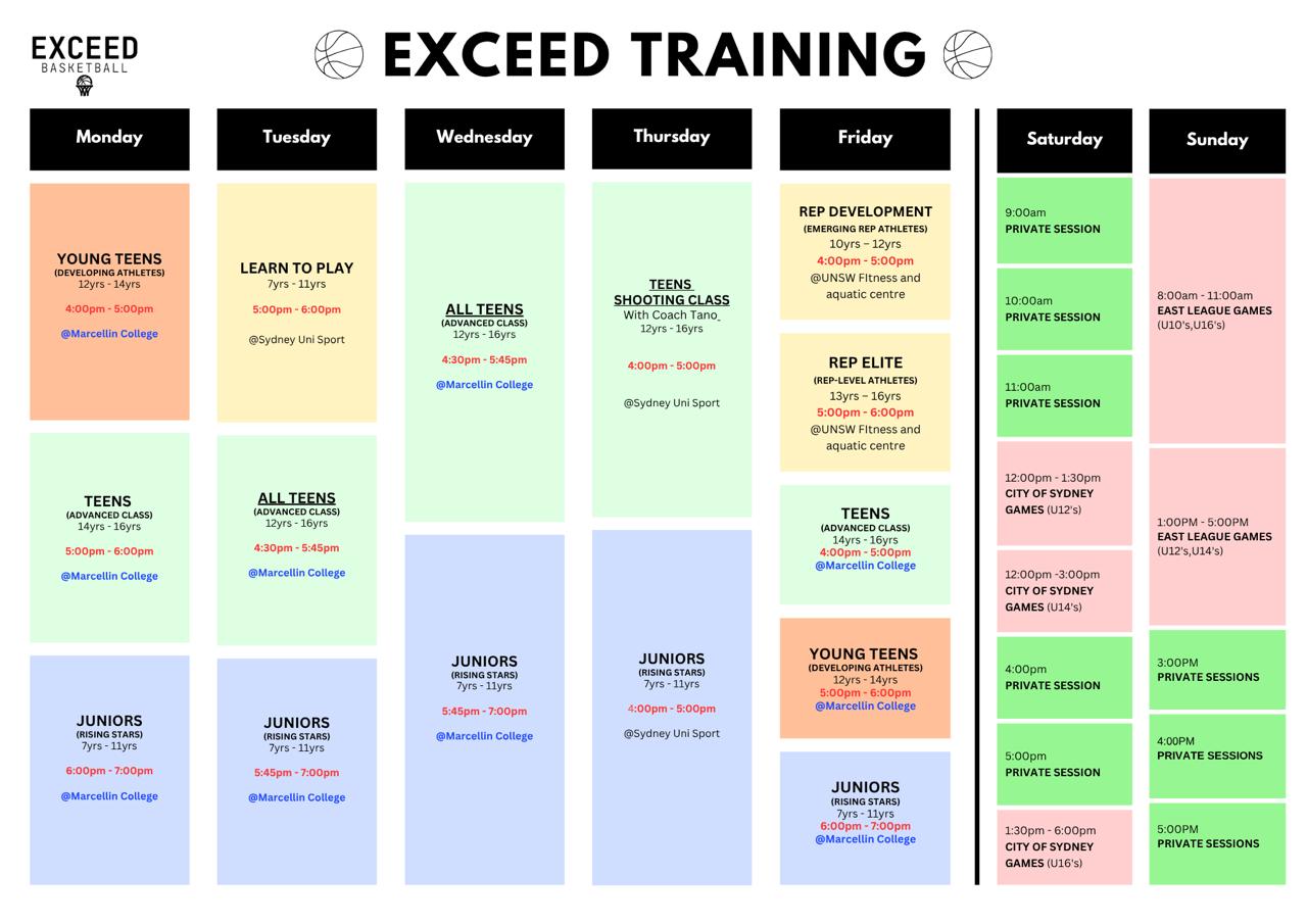 Exceed Basketball's Training Schedule